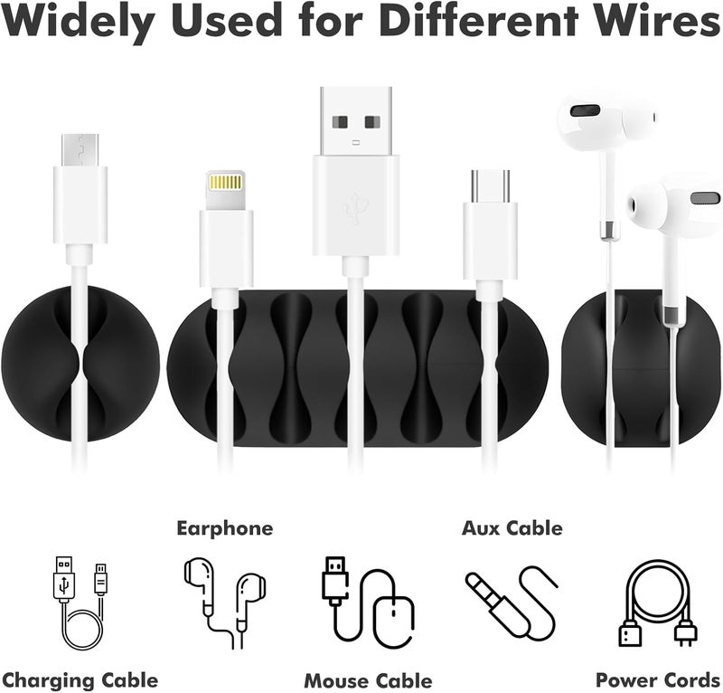 Flezoo Cable Clips Cord Holder - 18 PCS Black Adhesive Phone Cord Organizer Charger Holder Cable Wire Management Clips Keeper for Nightstand, Desk, Office or Mouse - Image 3